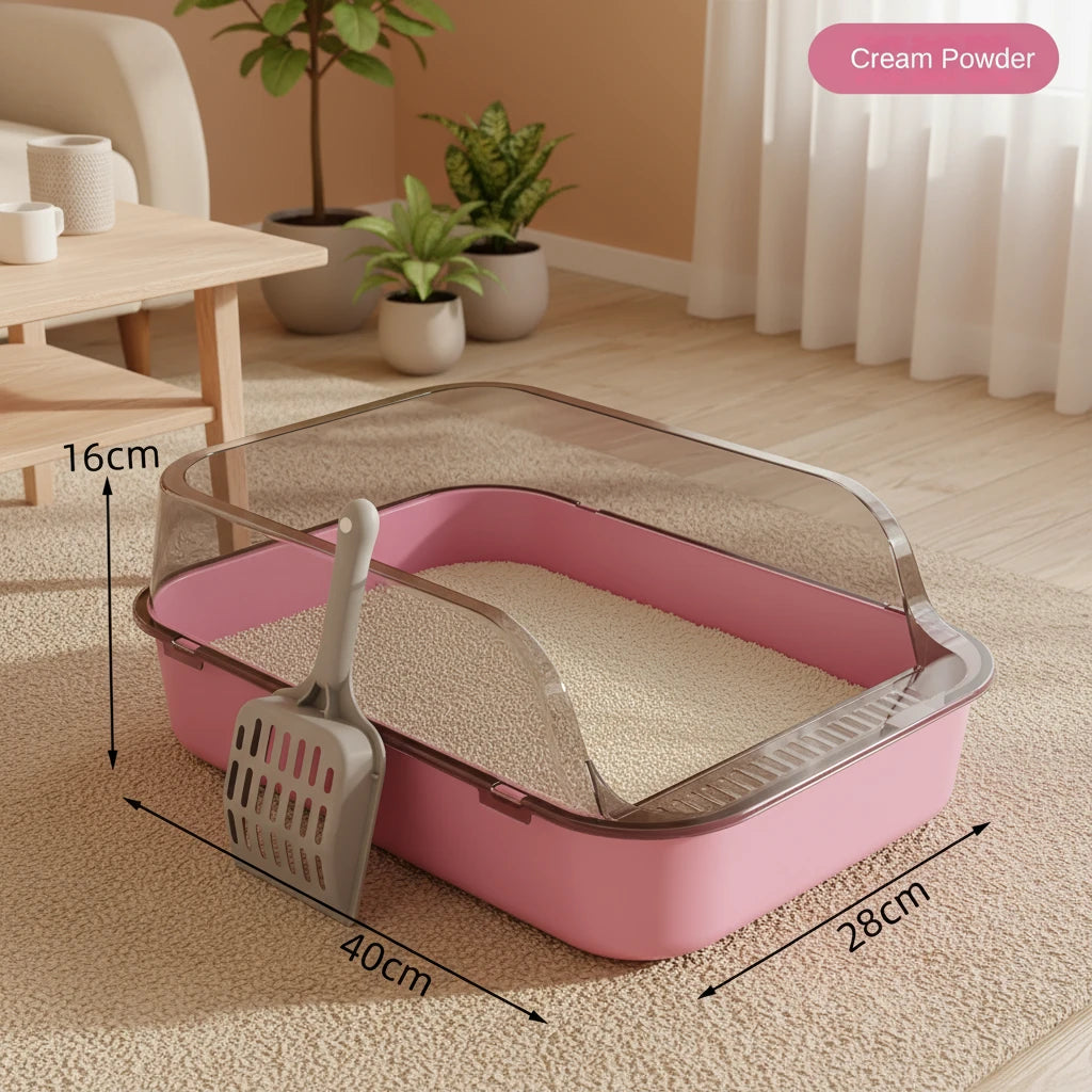 Open Cat Litter Box Thickening Kitty Sandbox Semi-Enclosed High Side Splashproof Pet Bedpans with Litter Scoop Cat Supplies
