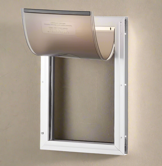 Window with a half-open awning on a white background