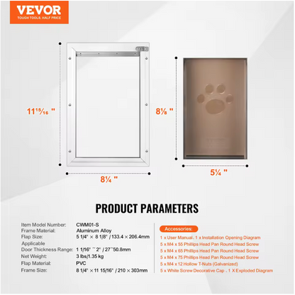Flap Pet Door - Premium Aluminum Frame with Magnetic Seal & Weather Protection