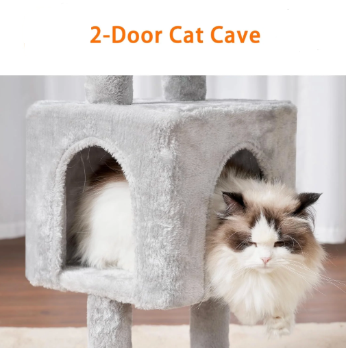 Cat playing with a 2-Door Cat Cave toy