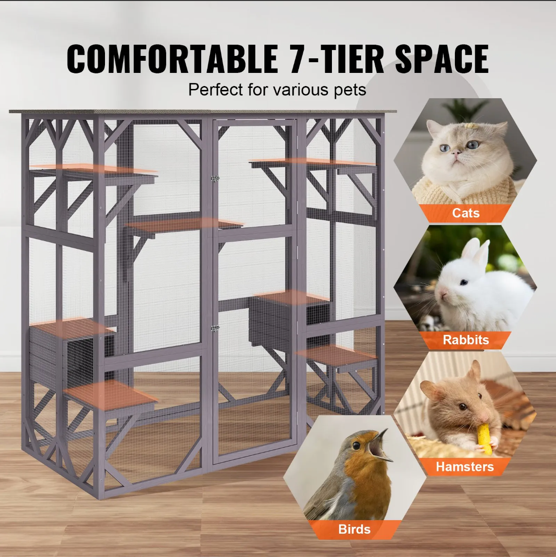 Cat House Outdoor, 7-Tier Large Catio, Cat Enclosure with 5 Platforms, 2 Resting Boxes & Large Front Door, 71.2 X 34.6 X 66.5 Inch  MustLovePets