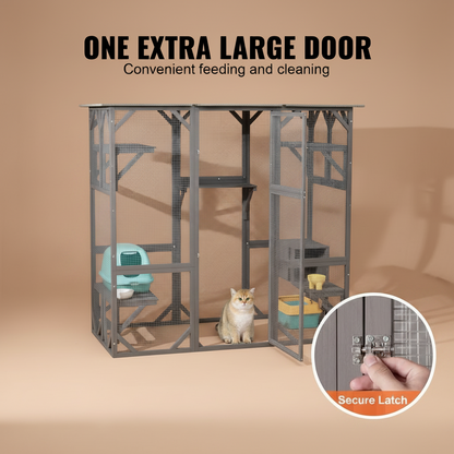Pet cage with an extra large door and secure latch, featuring a cat inside.
