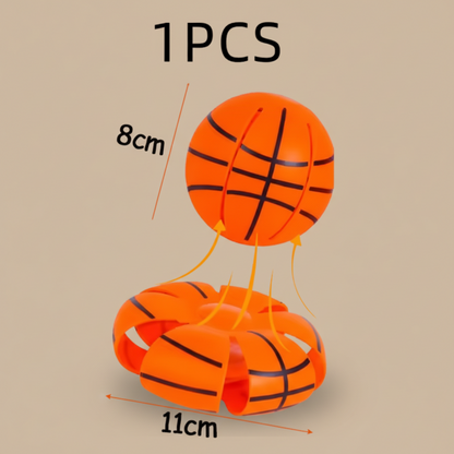 Small basketball-shaped objects with measurements on a white background