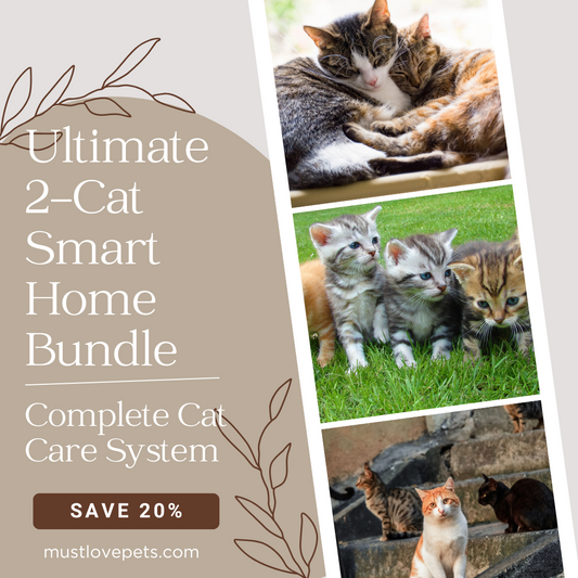 Save 20% with the Complete 2-Cat Smart Home Bundle featuring litter box, dual feeder, and furniture