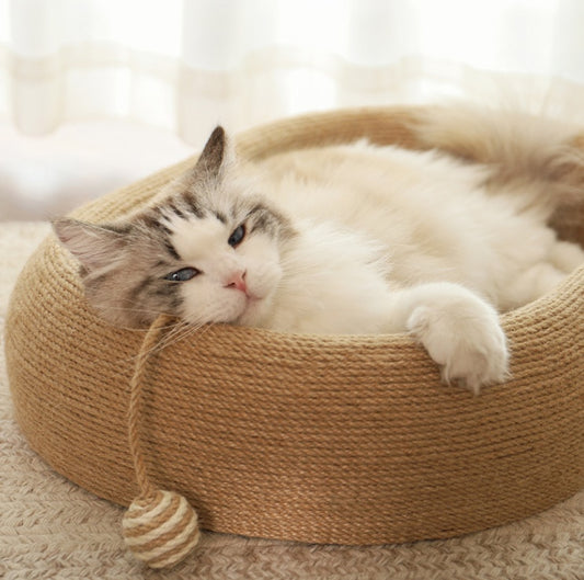 Large Space Sisal Cat Scratching Board Cat Bed - One-piece Enlarged And Widened Wear-resistant And Non-chipping Cat Scratching Basin With Cat Ball Toy, Concave Design Cat Bed For Scratching And Sleeping