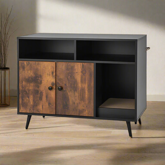 Cat Litter Box Enclosure with Storage Compartments and Pet Scratcher