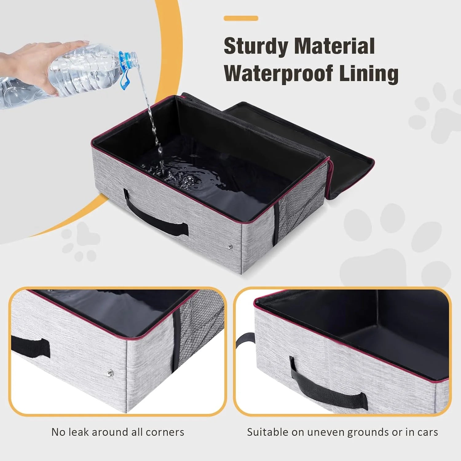 Travel Litter Box for Cats, Waterproof Leak-Proof Foldable Collapsible Kitty Box with Zipped Lid, Mat and Scoop, Easy to Carry Ideal for Hotels Cars