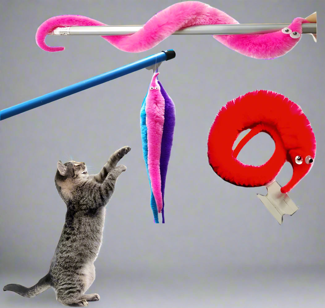 60 Pack Fuzzy Worm Toys String Pets Fuzzy Worms on String Bulk Trick Toy Party Favors for Kid Cat (12 Colors)