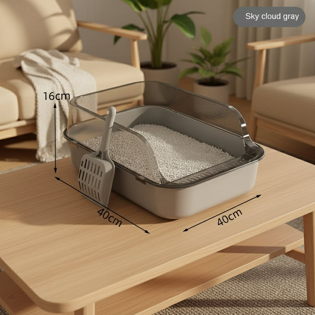 Open Cat Litter Box Thickening Kitty Sandbox Semi-Enclosed High Side Splashproof Pet Bedpans with Litter Scoop Cat Supplies