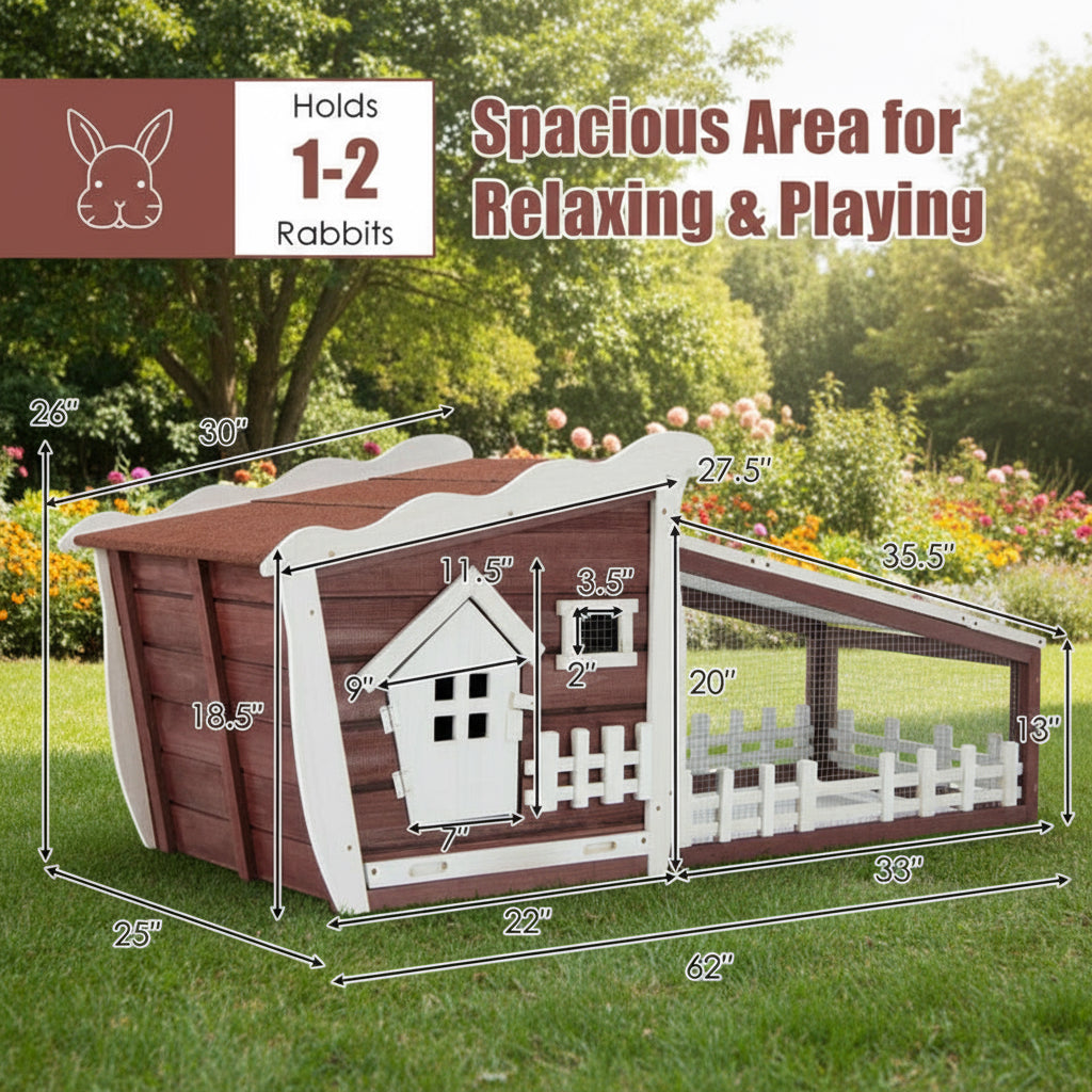 62 Inch Wooden Rabbit Hutch with Pull Out Tray