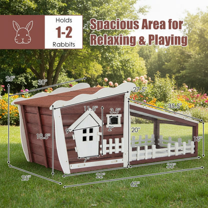 62 Inch Wooden Rabbit Hutch with Pull Out Tray