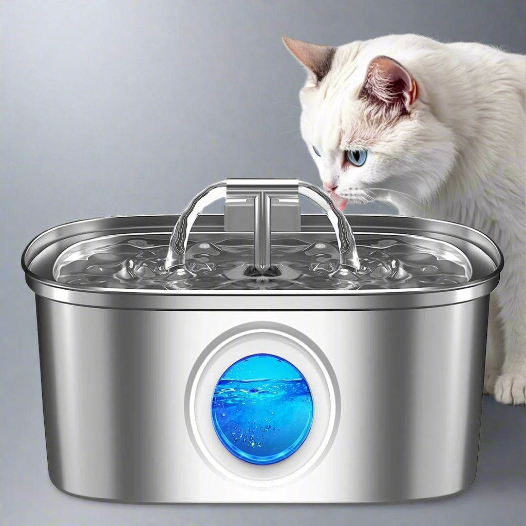 Cat Water Fountain Stainless Steel,  108Oz/3.2L Pet Fountain with Water Level Window, Dog Water Dispenser Drinking Fountain with 4 Replacement Filters for Cats, Dogs, Multiple Pets