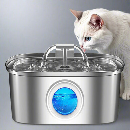 Cat Water Fountain Stainless Steel,  108Oz/3.2L Pet Fountain with Water Level Window, Dog Water Dispenser Drinking Fountain with 4 Replacement Filters for Cats, Dogs, Multiple Pets