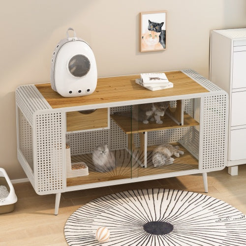 55.12 inch Spacious Cat House with Tempered Glass for Living Room, Hallway, Study and Other Spaces