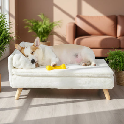 Luxury Elevated Dog Sofa Bed with Backrest Plush Cushion Wooden Legs Raised Dog Bed Lounger Chair for Small Medium Dog Cat Chair