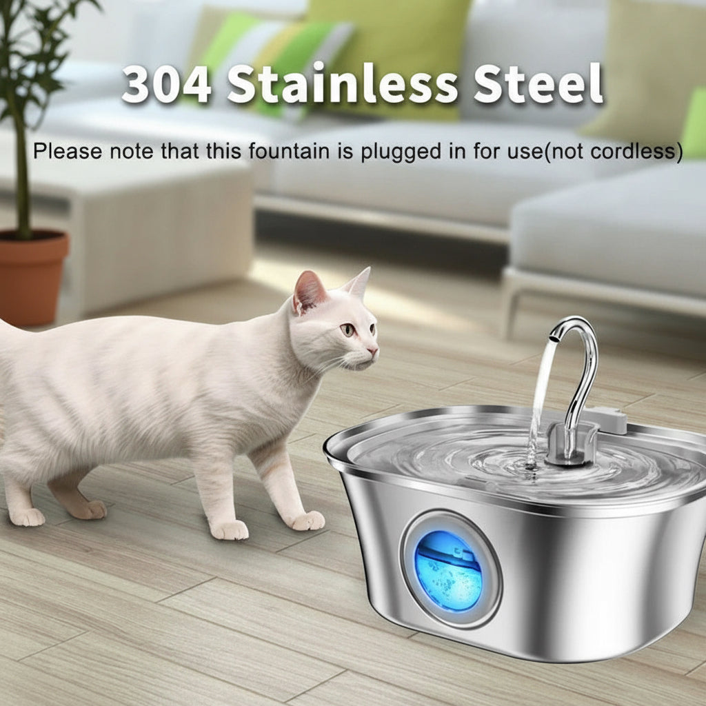 HEYBO Cat Water Fountain 3.2L Automatic Stainless Steel Pet Fountain Dog Water Dispenser