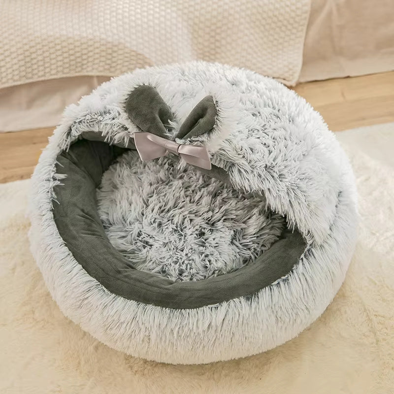 Winter New Long Plush Pet Cat Bed - Round Cat Cushion Donut-Shaped Warm Cat Basket Sleep Bag Nest Kennel For Small Dogs and Cats