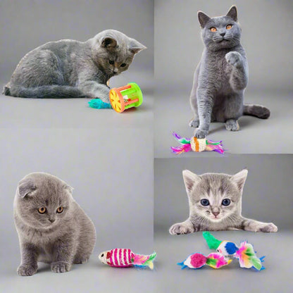 21PCS Cat Toys Kitten Toy Set Folding Camouflage Cat Tunnel Indoor Interactive Pet Toys Teaser Cat Feather Toy Colourful Mouse Plush Ball Bell Ball Toy Kit Kitten Puppy