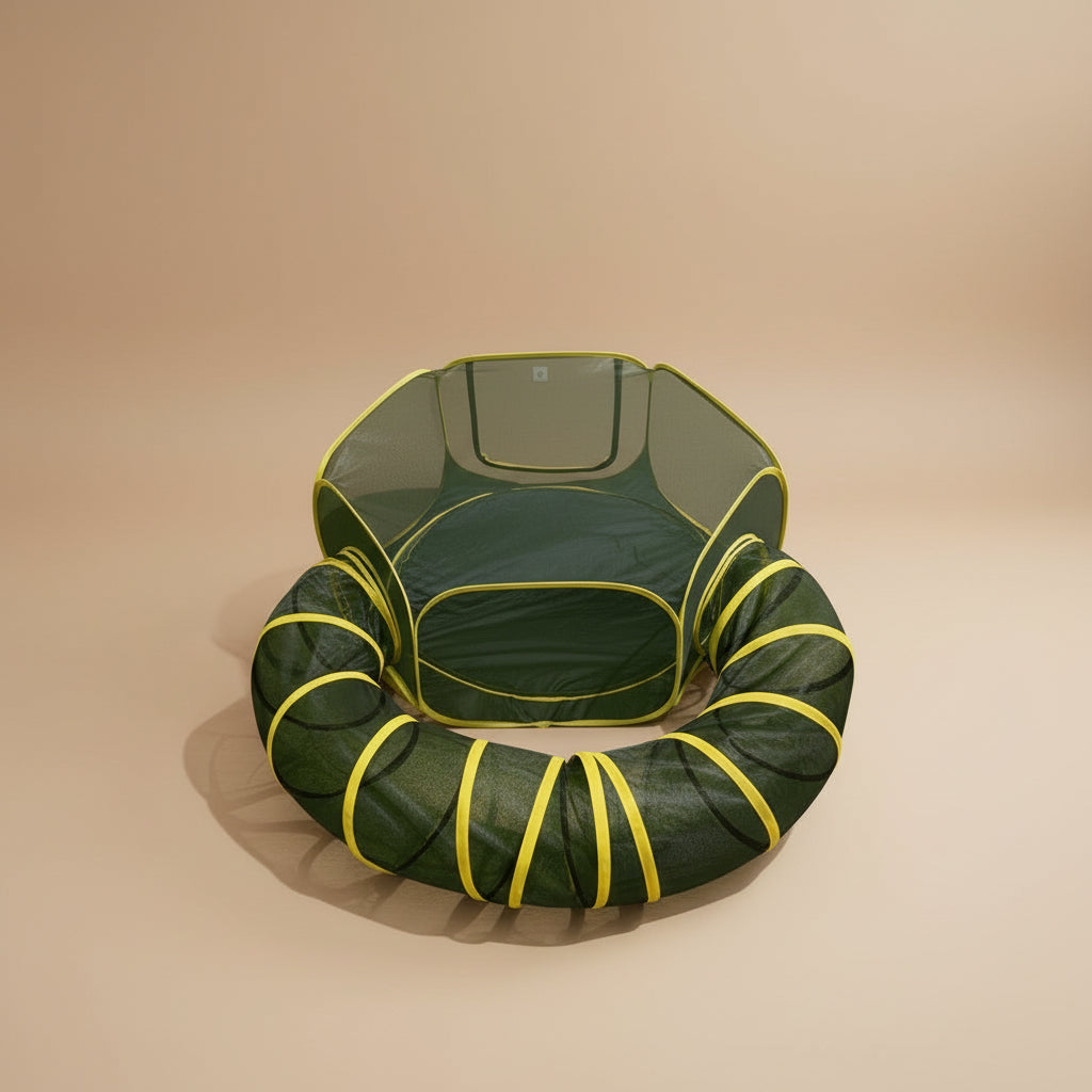 Outdoor Cat Enclosures 2-In-1, Portable Catio W/Cat Tent, Circle Playpen Tunnel