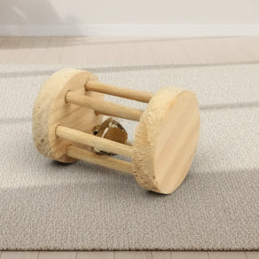 Cute Rabbit Roller Toys Natural Wooden Pine Dumbells Unicycle Bell Chew Toys for Guinea Pigs Rat Small Pet Molars Supplies