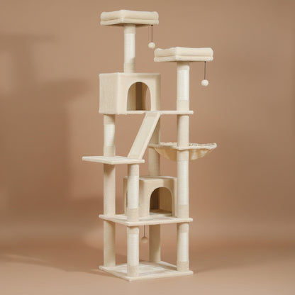 Cat tree with two cats in a living room setting
