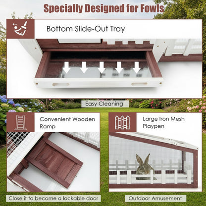 62 Inch Wooden Rabbit Hutch with Pull Out Tray