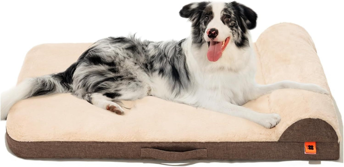 Orthopedic Dog Bed - Medium Dog Couch with Egg Foam Support, Waterproof Removable Cover, Head Support Bolster & Soft Velvet Surface