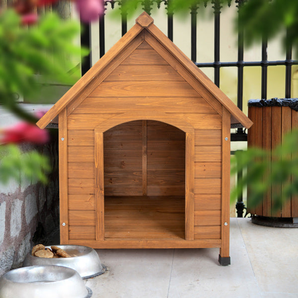 Outdoor Dog House - Waterproof Asphalt Roof Elevated Fir Wood Pet Shelter with Smart Rainwater Diversion