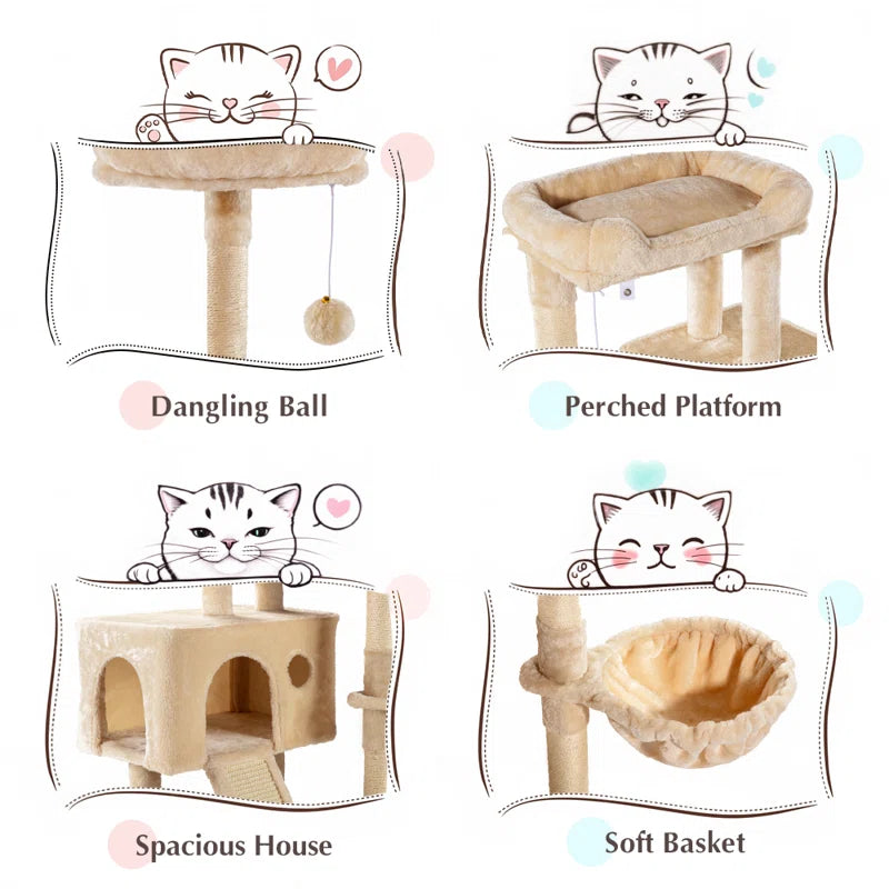 Gateshead 35.8'' H Cat Tree Condos and Scratching Posts Included, with Platform and Basket