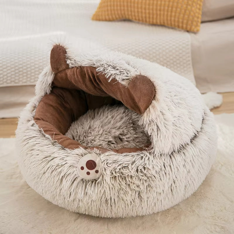 Winter New Long Plush Pet Cat Bed - Round Cat Cushion Donut-Shaped Warm Cat Basket Sleep Bag Nest Kennel For Small Dogs and Cats