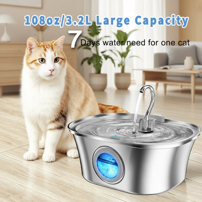 HEYBO Cat Water Fountain 3.2L Automatic Stainless Steel Pet Fountain Dog Water Dispenser
