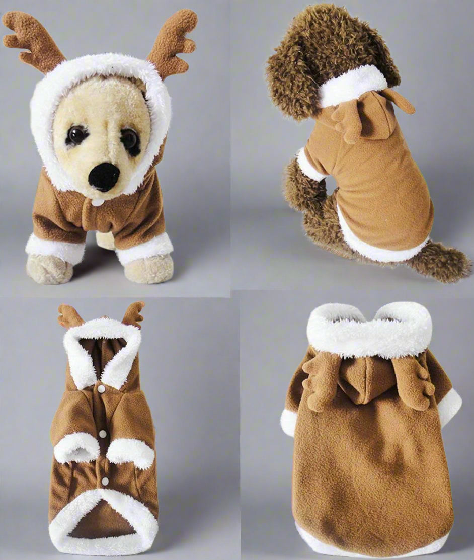 Dog Cat Christmas Reindeer Costume, Funny Pet Elk Cosplay Dress, Puppy Fleece Outfits Warm Hoodie Xmas Apparel Clothes (3XL Size)