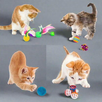 21PCS Cat Toys Kitten Toy Set Folding Camouflage Cat Tunnel Indoor Interactive Pet Toys Teaser Cat Feather Toy Colourful Mouse Plush Ball Bell Ball Toy Kit Kitten Puppy