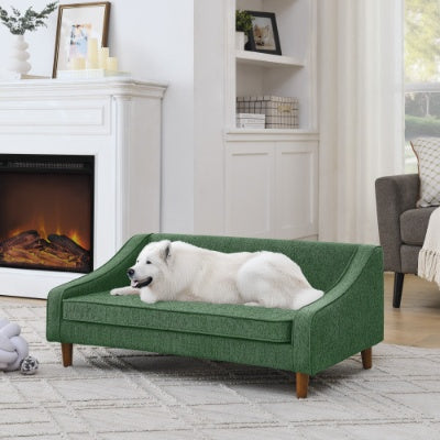 Durable Elevated Dog Sofa Bed - Pet Sofa with Modern Irregular Armrest Design, Comfortable Soft Dog Sofa - Beige