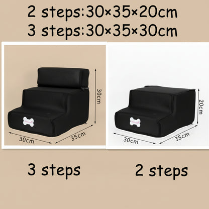 Black pet steps with measurements on a white background