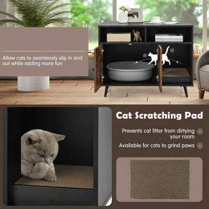 Cat Litter Box Enclosure with Storage Compartments and Pet Scratcher