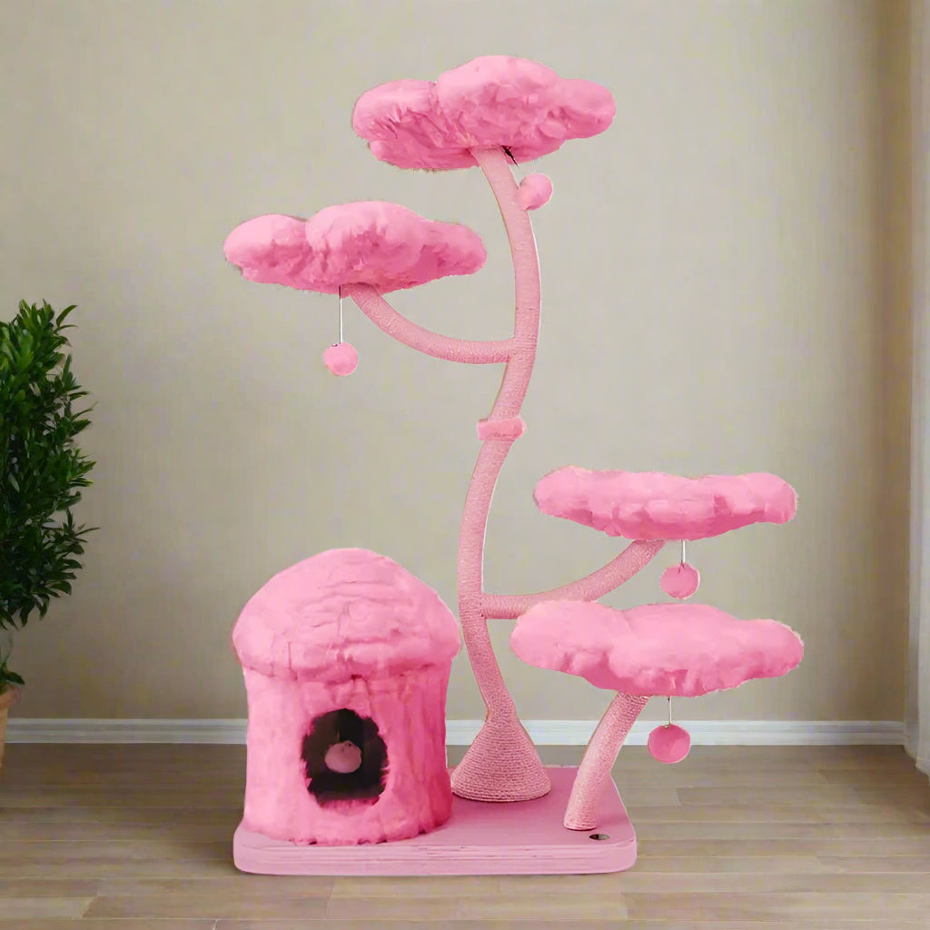 63"H Pink Modern Cat Tree 