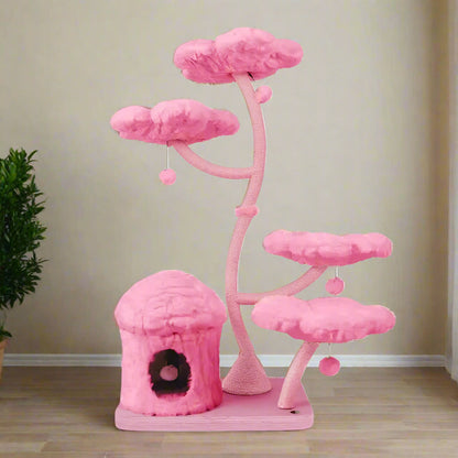 63"H Pink Modern Cat Tree 