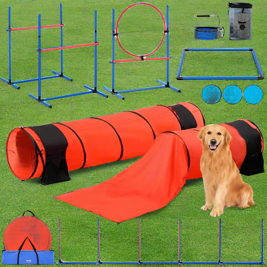 VEVOR Dog Agility Training Equipment 7 PCS Set Upgrade W/ Hurdles 2 Tunnels Ring