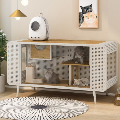 55.12 inch Spacious Cat House with Tempered Glass for Living Room, Hallway, Study and Other Spaces