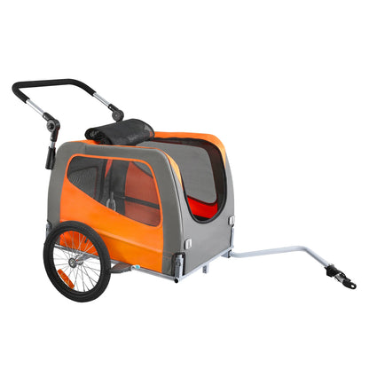 Dog Bike Trailer, Supports up to 66 Lbs, 2-In-1 Pet Stroller Cart Bicycle Carrier, Easy Folding Cart Frame with Quick Release Wheels, Universal Bicycle Coupler, Reflectors, Flag, Orange/Gray