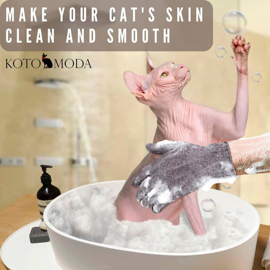 Bath Exfoliating Gloves for Sphynx Hairless Cats Carbonized Bamboo Body Scrub