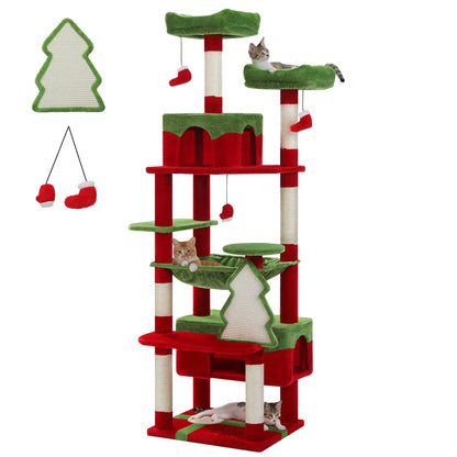 Large Cat Tree and Tower for Indoor Cats with Sisal-Covered Scratching Posts Spacious Hammock Padded Perches and Condos Cat Toys