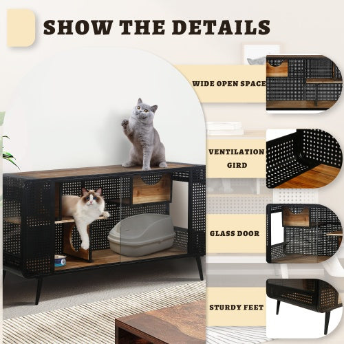 55.12 inch Spacious Cat House with Tempered Glass for Living Room, Hallway, Study and Other Spaces