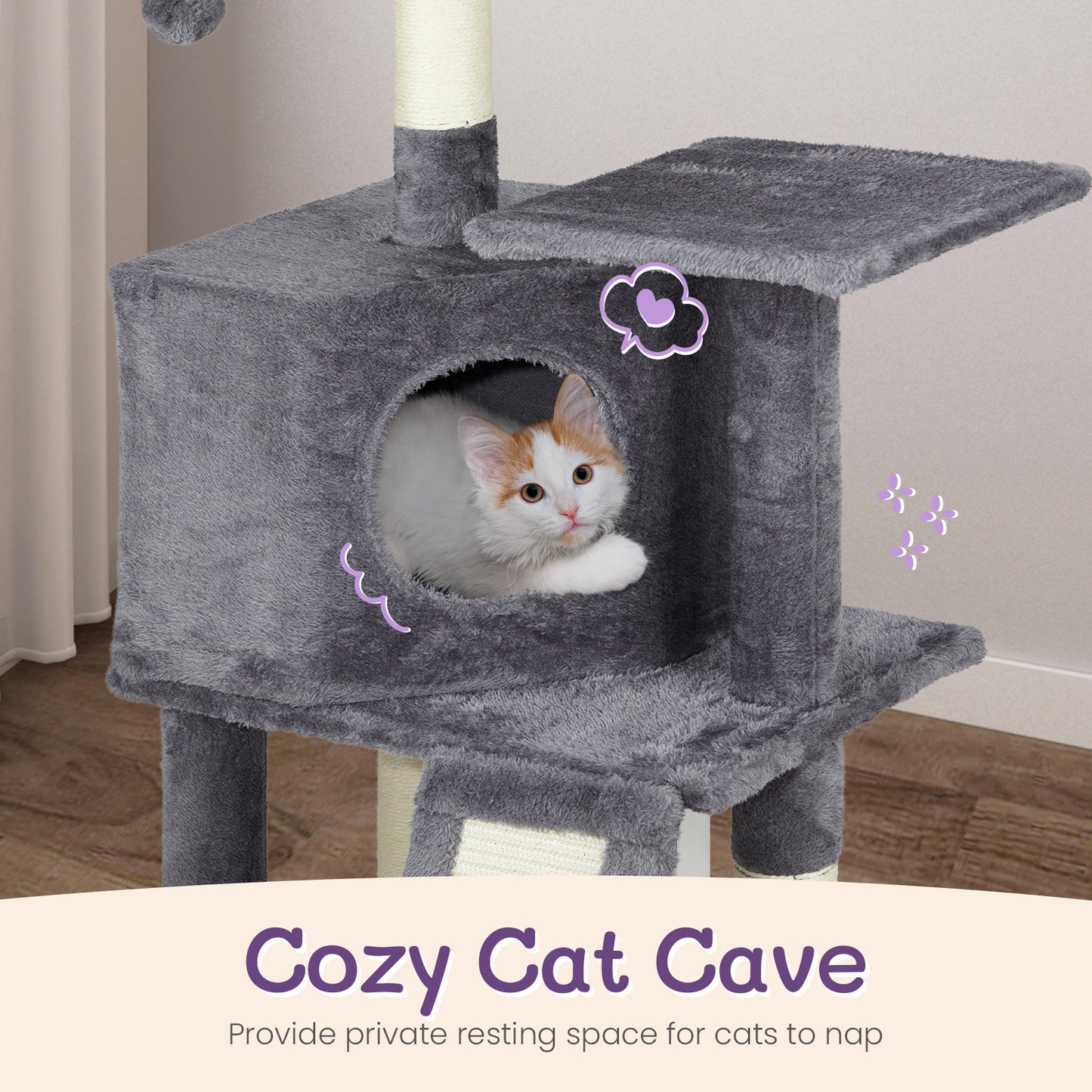 47inch Dark Grey Cat Scratcher Trapezoidal Cat House Cat Climbing Frame