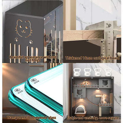 Desara Wooden Cat Villa, Large Cat Enclosure, Indoor Enclosed Cat House