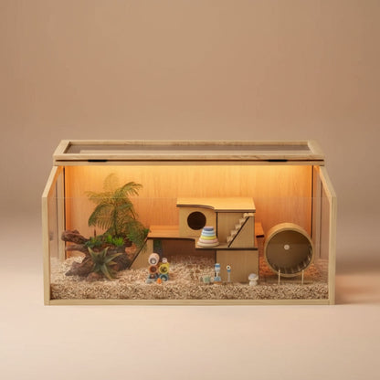 Wooden Hamster Cage with LED Lights