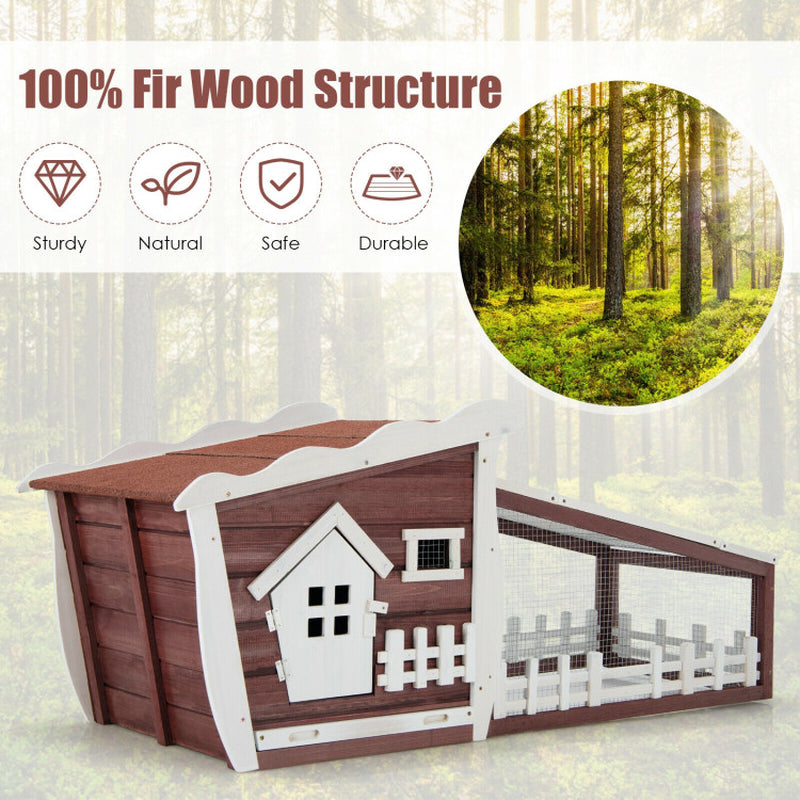 62 Inch Wooden Rabbit Hutch with Pull Out Tray