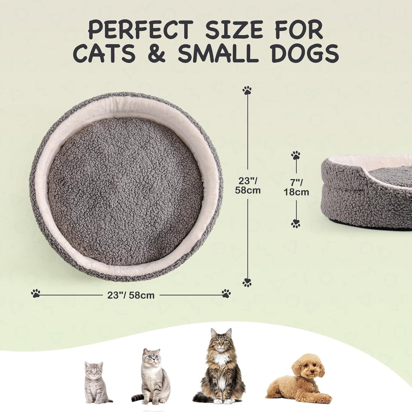 Soft & Comfortable Pet Bed - 23" Round Plush Bed with Reversible Cushion, Machine Washable for Small Dogs and Indoor Cats
