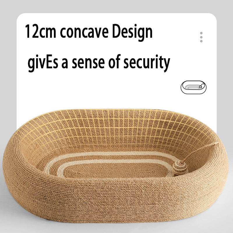 Large Space Sisal Cat Scratching Board Cat Bed - One-piece Enlarged And Widened Wear-resistant And Non-chipping Cat Scratching Basin With Cat Ball Toy, Concave Design Cat Bed For Scratching And Sleeping